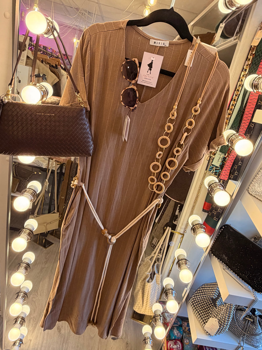 Brown Linen pinstripe rope dress – The French Dresser